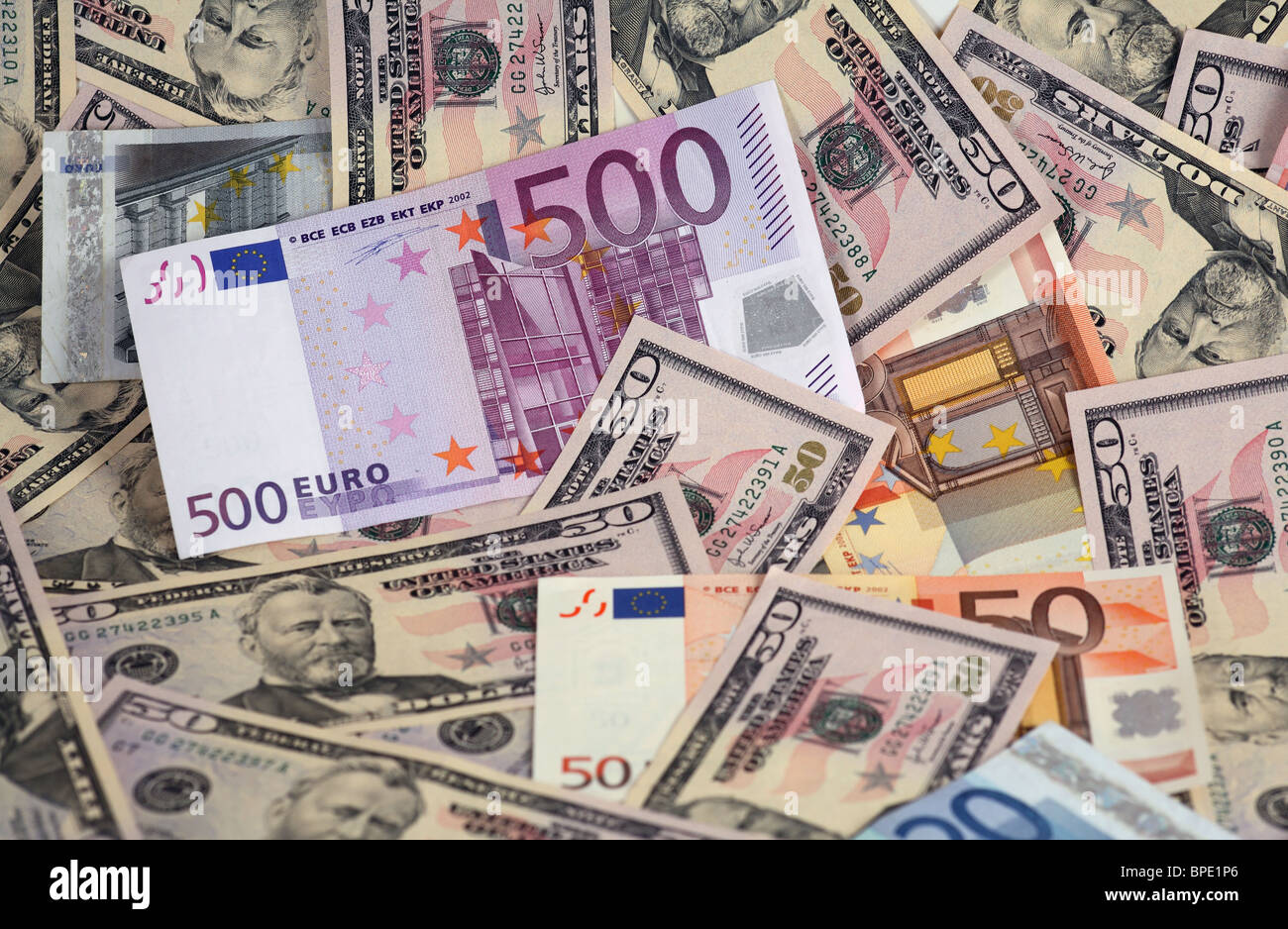 Euro e Dollaro banconote Foto Stock
