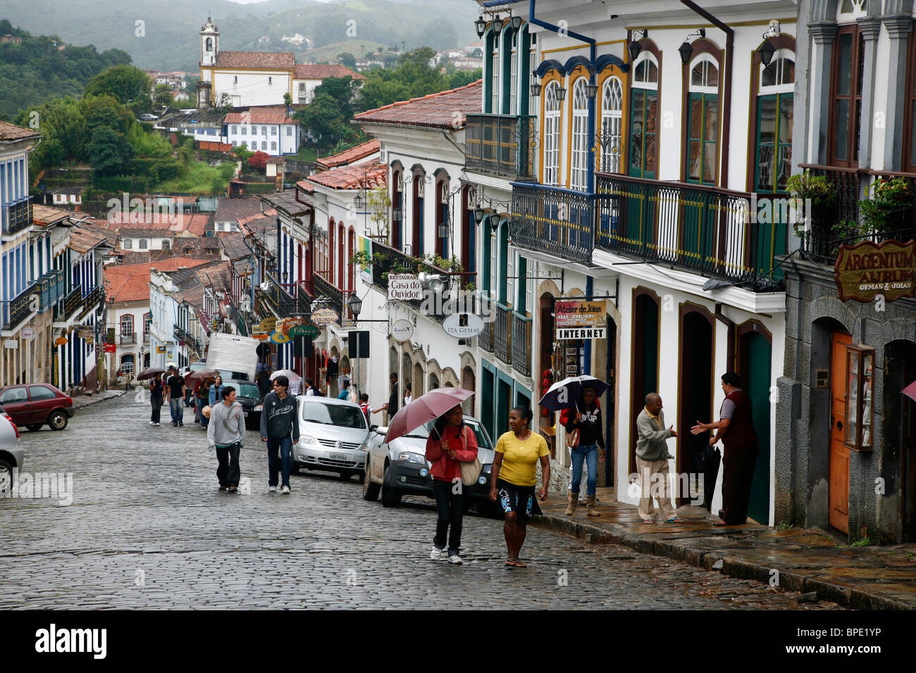 Scena di strada a Ouro Preto, Brasile. Foto Stock