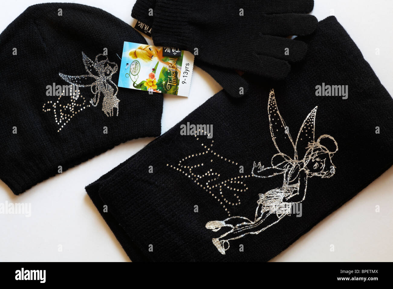 Tincurbell hat sciarpa e guanti set, impostare su sfondo bianco Foto Stock