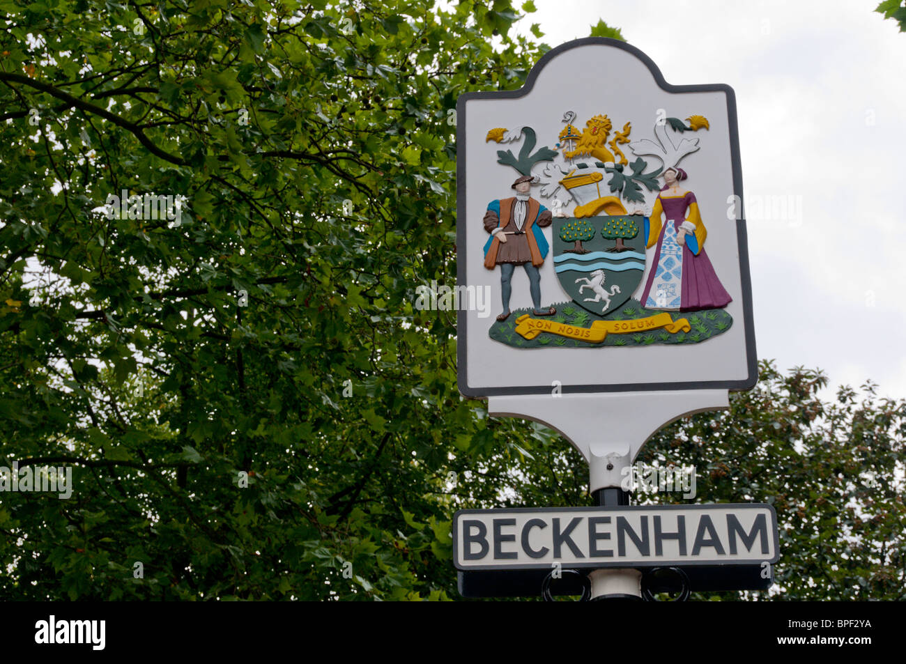 Il comune segno del sobborgo londinese di Beckenham, Kent. Foto Stock