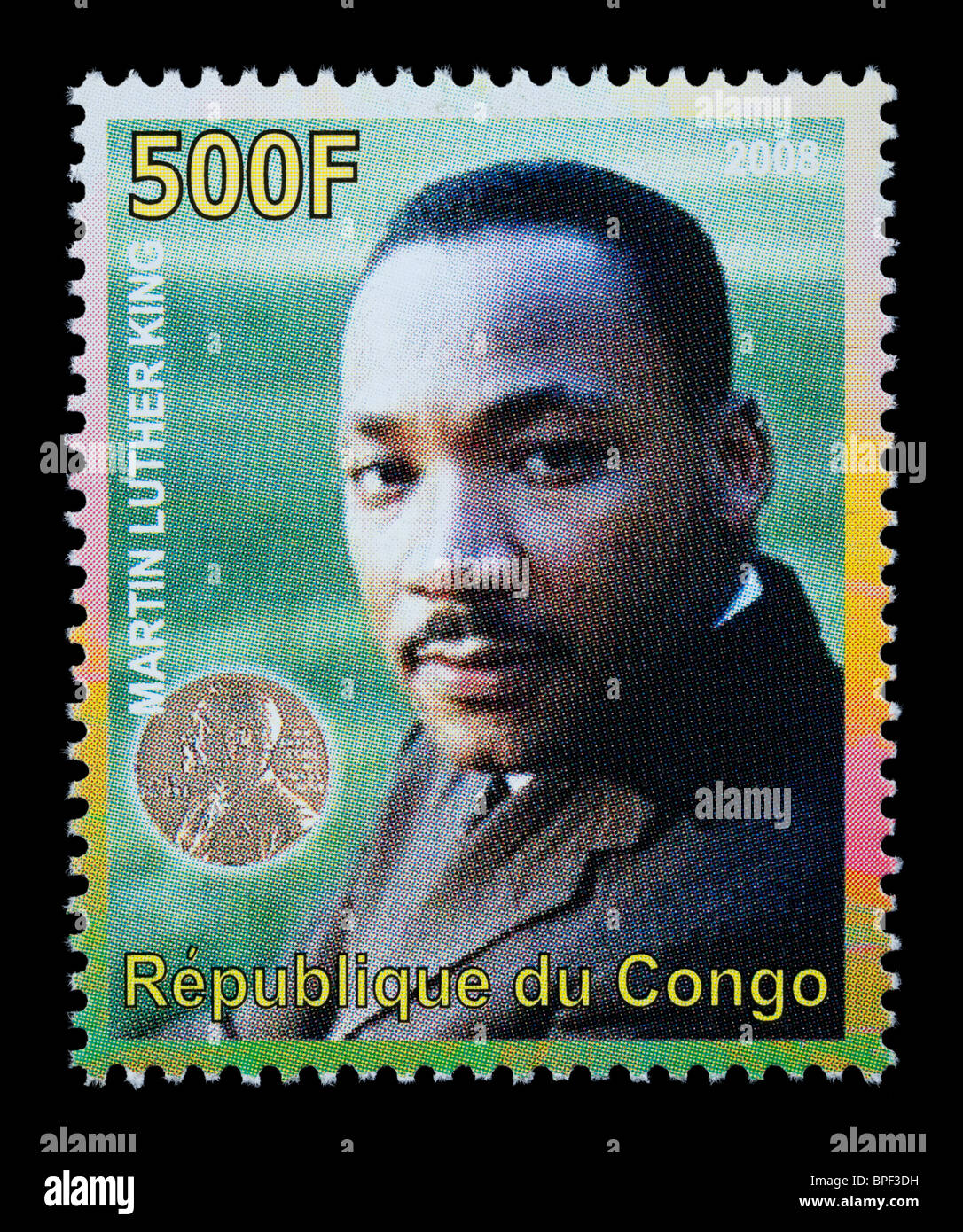 Repubblica del Congo - circa 2008: un francobollo stampato nella Repubblica del Congo che mostra Martin Luther King, circa 2008 Foto Stock