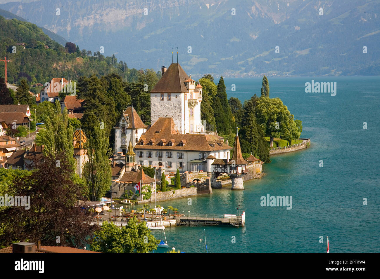 Oberhofen;il lago di Thun;Oberland Bernese;Svizzera Foto Stock