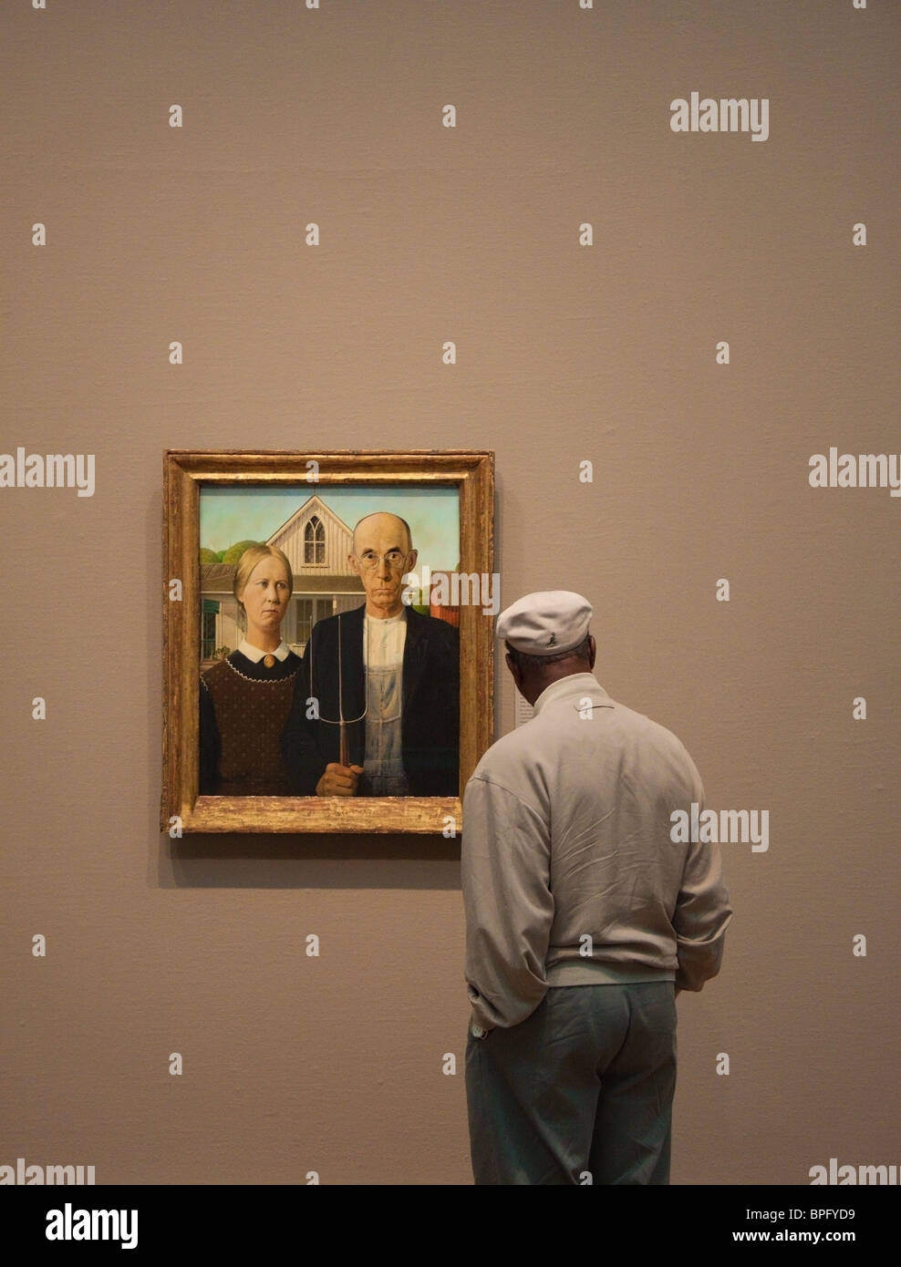 Studi di uomo 'Gotico americano' dal legno di concedere all'Art Institute di Chicago Foto Stock