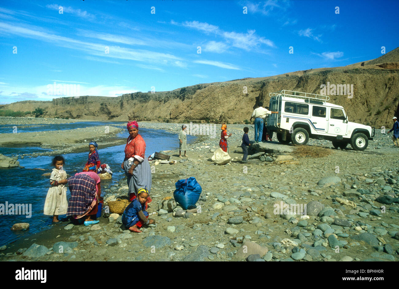 Spedizione turistica sulle montagne dell'Atlante sopra Marrakech Marocco Foto Stock