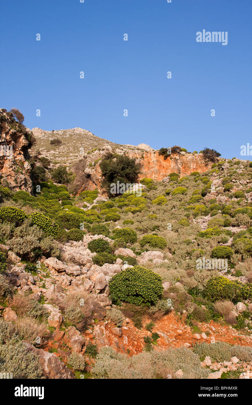 Il paesaggio della costa della penisola di Gramvousa in Creta, Grecia. Foto Stock