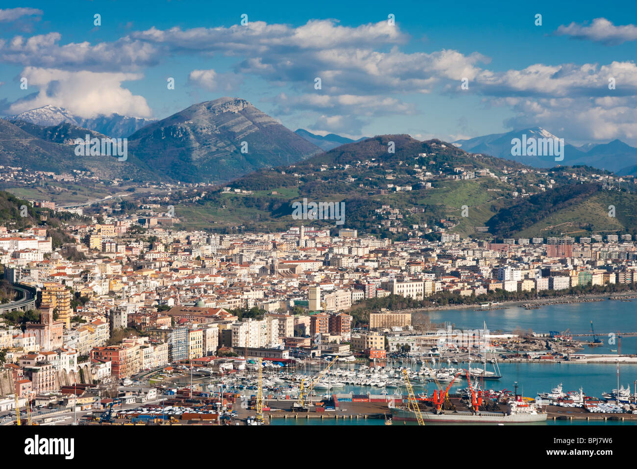 Vista aerea della città di Salerno, Italia. Foto Stock
