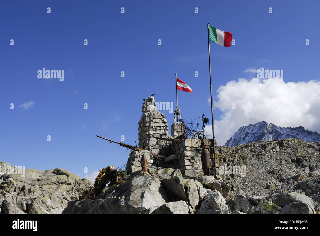 War Memorial, Capanna Presena, Passo Paradiso, Trentino-Alto Adige/Suedtirol, Italia Foto Stock