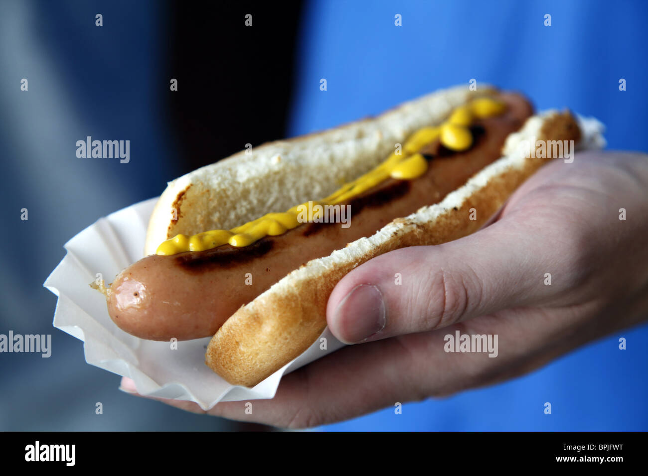 Hotdog con mostarda. America Foto Stock