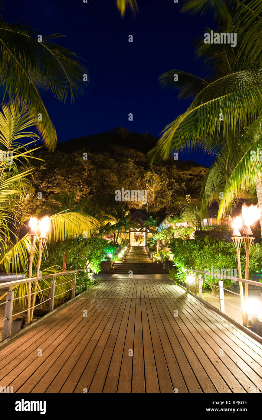 Ingresso al lodge principale a Bora Bora Nui Resort. Foto Stock