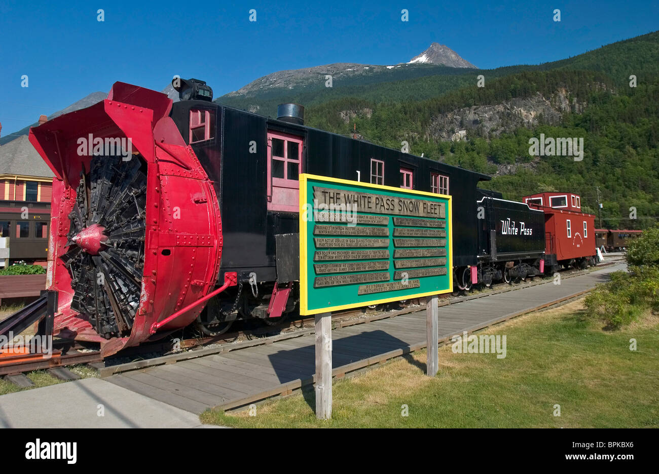 Pass bianco neve flotta motore ferroviaria, Skagway, Alaska Foto Stock