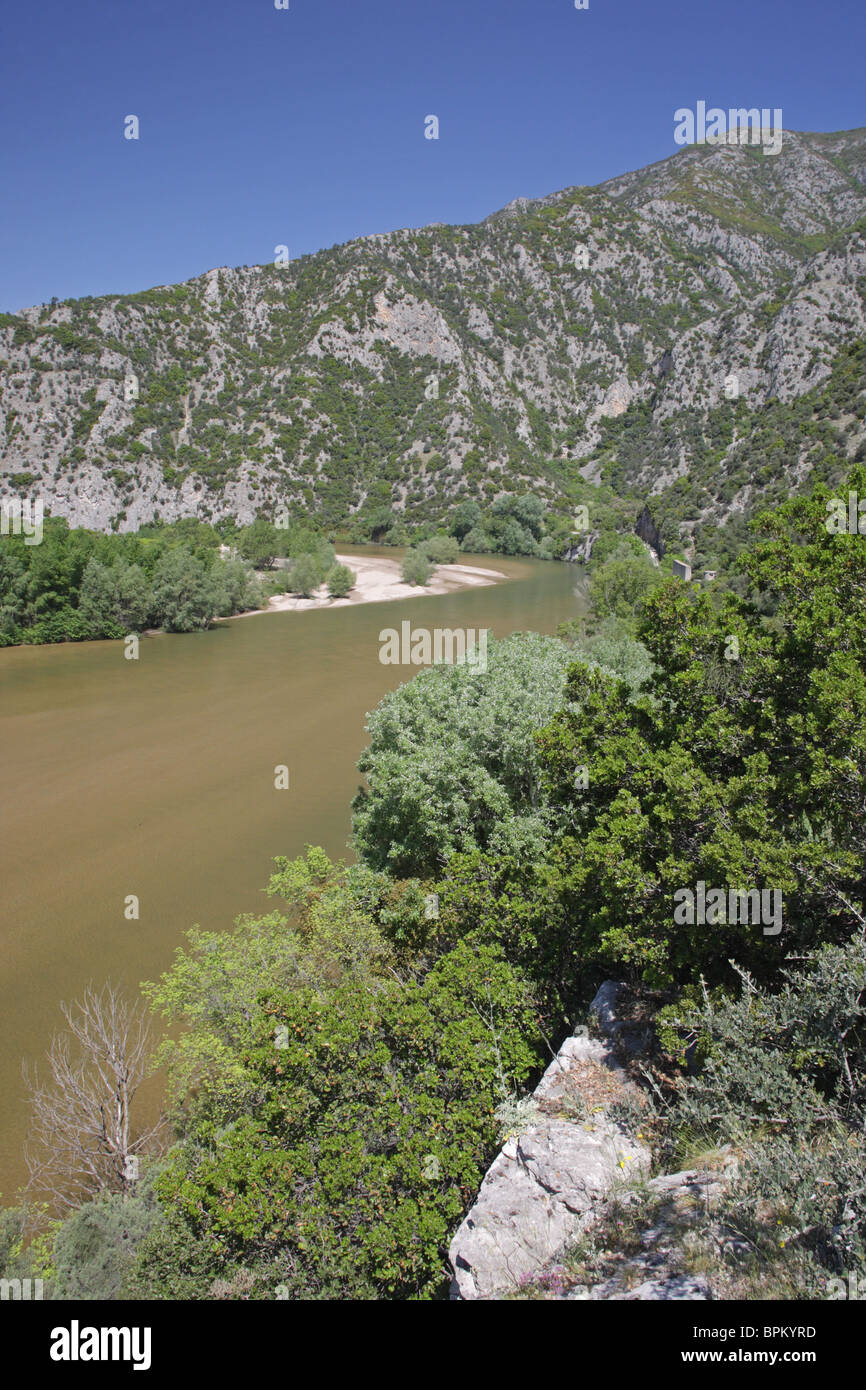 Fiume Nestos, area protetta 'Meanders del fiume Nestos', Grecia del Nord Foto Stock