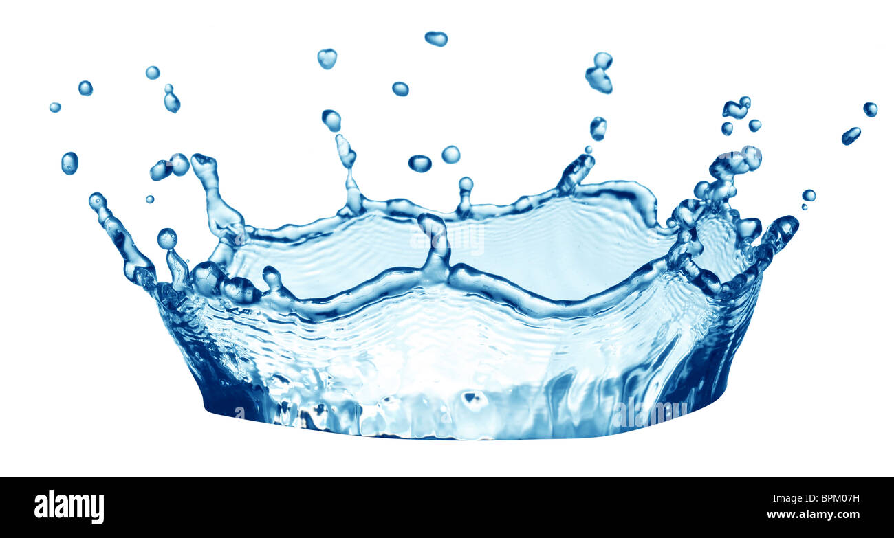 Splash acqua forma un acqua-corona. Su uno sfondo bianco. Foto Stock