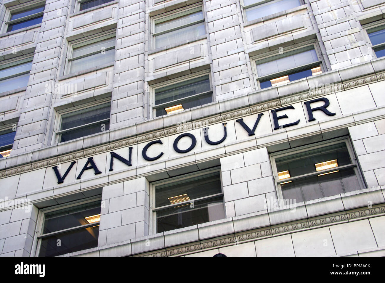 Vancouver edificio a blocco, Granville Street, Vancouver, British Columbia, Canada Foto Stock