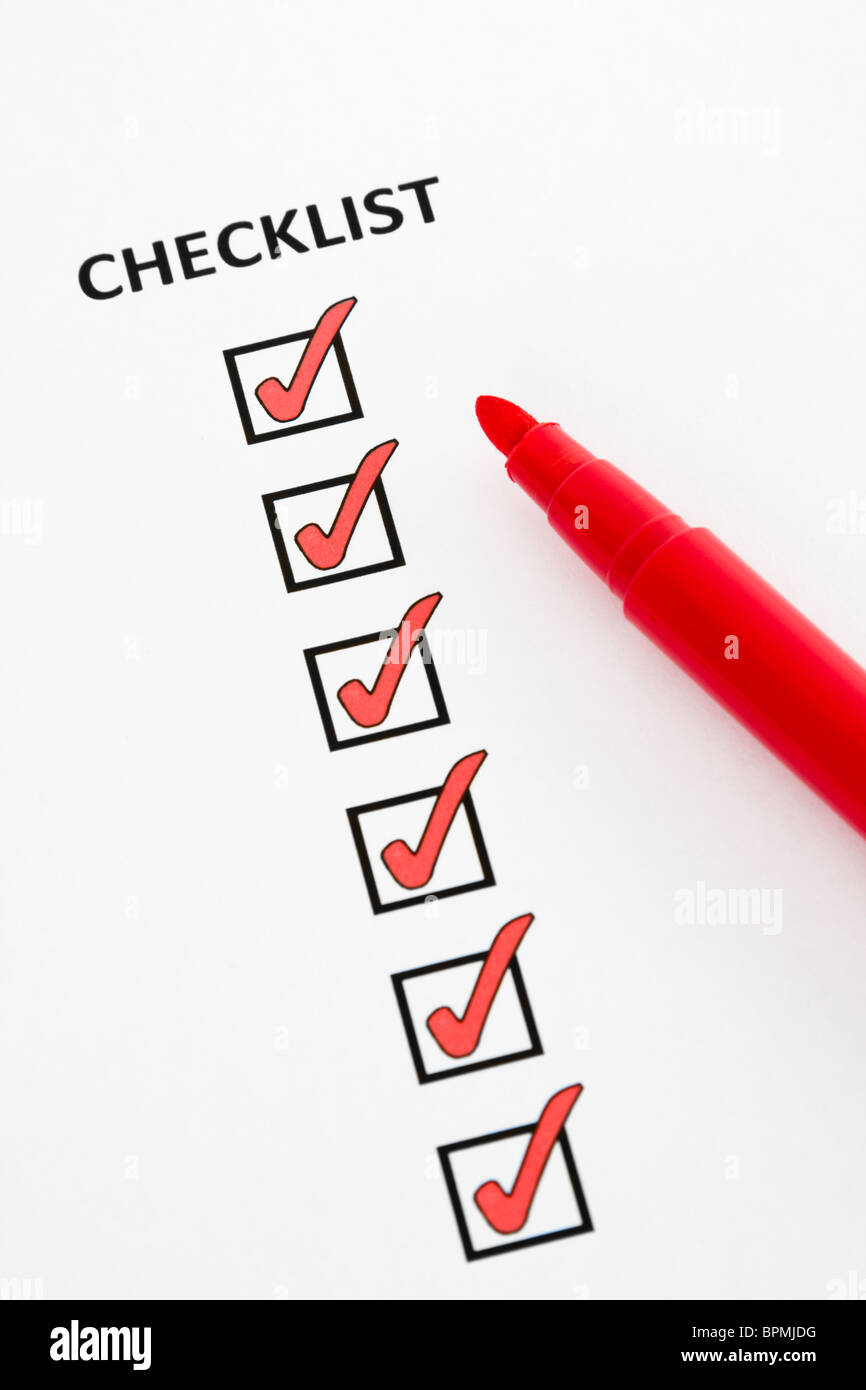 Elenco di controllo rosso Foto Stock