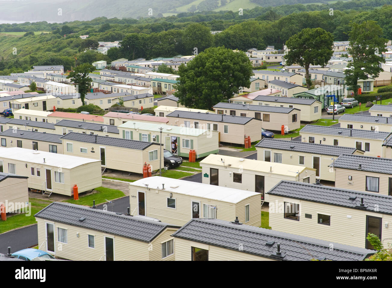 Caravan Park di vacanza famiglia roulotte al di fuori della città balneare di New Quay Ceredigion West Wales UK Foto Stock