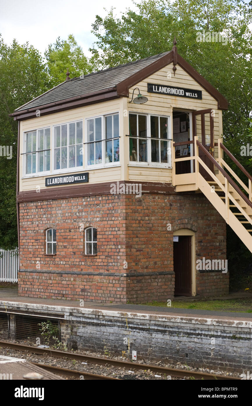 La casella segnale alloggiamento museo ferroviario sulla piattaforma della stazione a Llandrindod Wells Powys Mid Wales UK Foto Stock