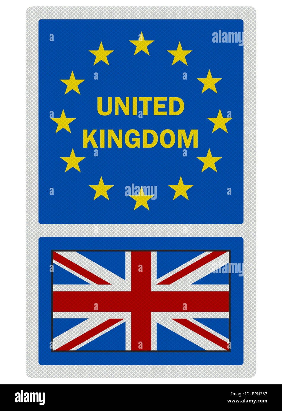 L'UE firma serie - Regno Unito e Union Jack, foto realistiche, isolato su bianco Foto Stock