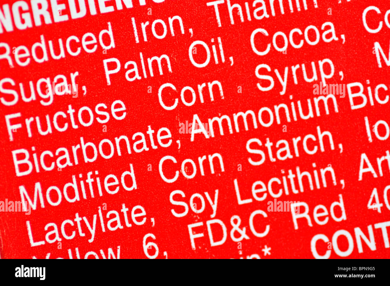 Informazioni nutrizionali sulla confezione per alimenti Foto Stock