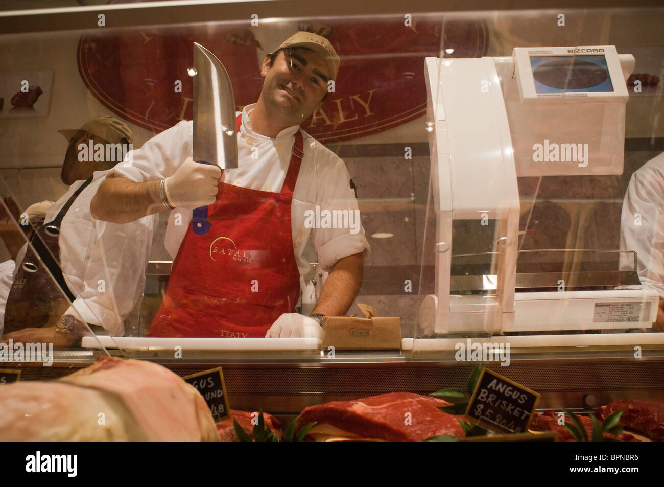 Macelleria macellerie vendono la carne dalla Regione Piemonte presso il marketplace di Eataly a New York Foto Stock