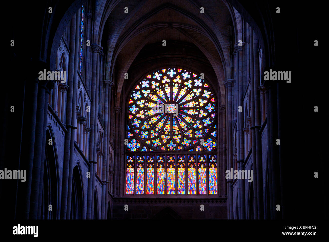 Rosone St Vincent's Cathedral, St Malo, Bretagna Francia Foto Stock