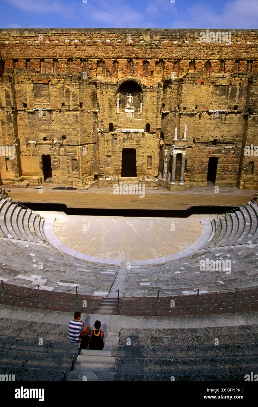 Teatro romano di Orange, Teatro Antico di Orange, Teatro antico d'arancio, costruito il primo secolo D.C., città di Orange, Vaucluse Francia, Europa Foto Stock