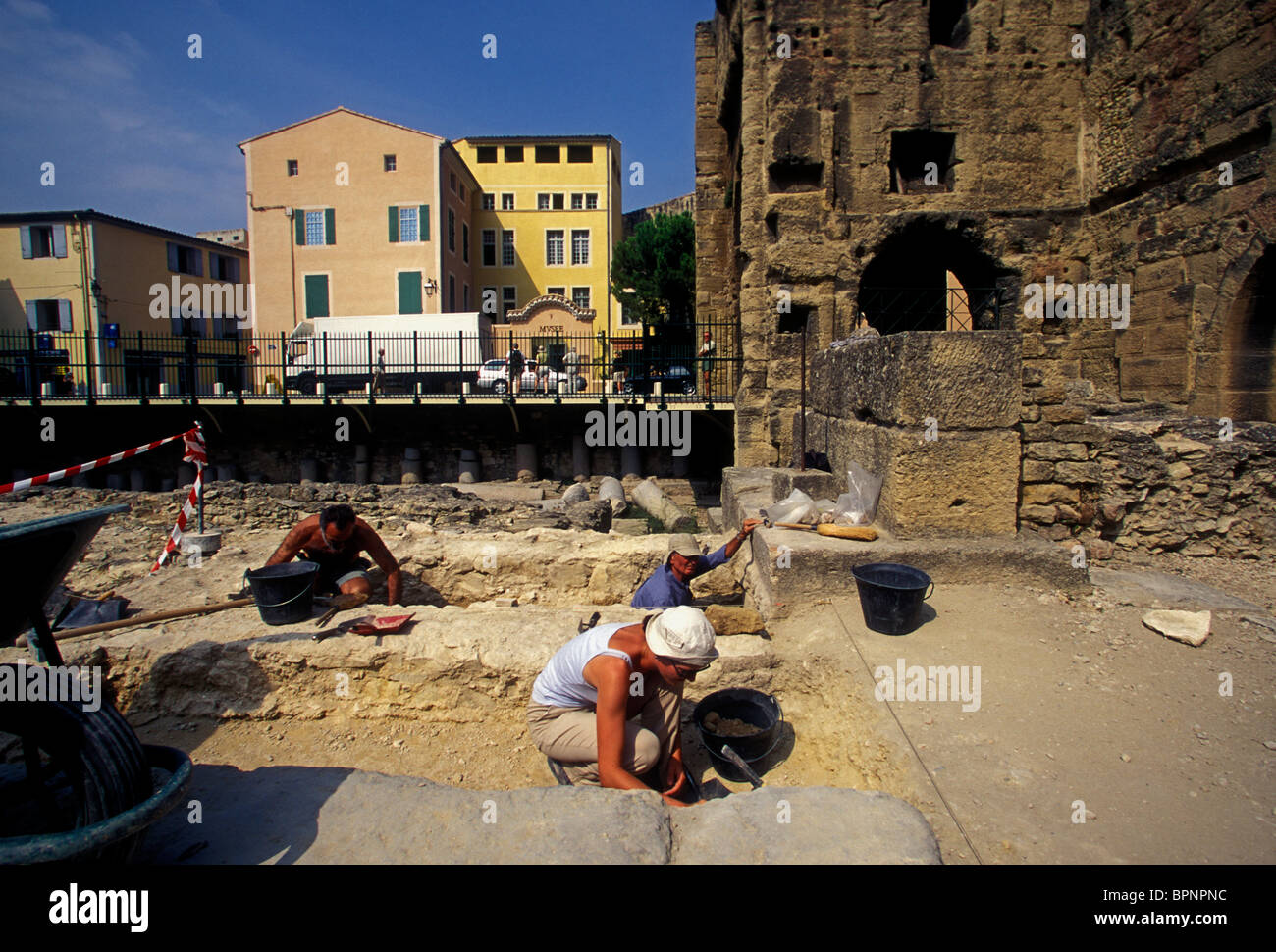 Scavo, Teatro Romano di Orange, Teatro Antico di Orange, Teatro antico d'arancio, costruito il primo secolo D.C., città di Orange, Vaucluse, Francia, Foto Stock