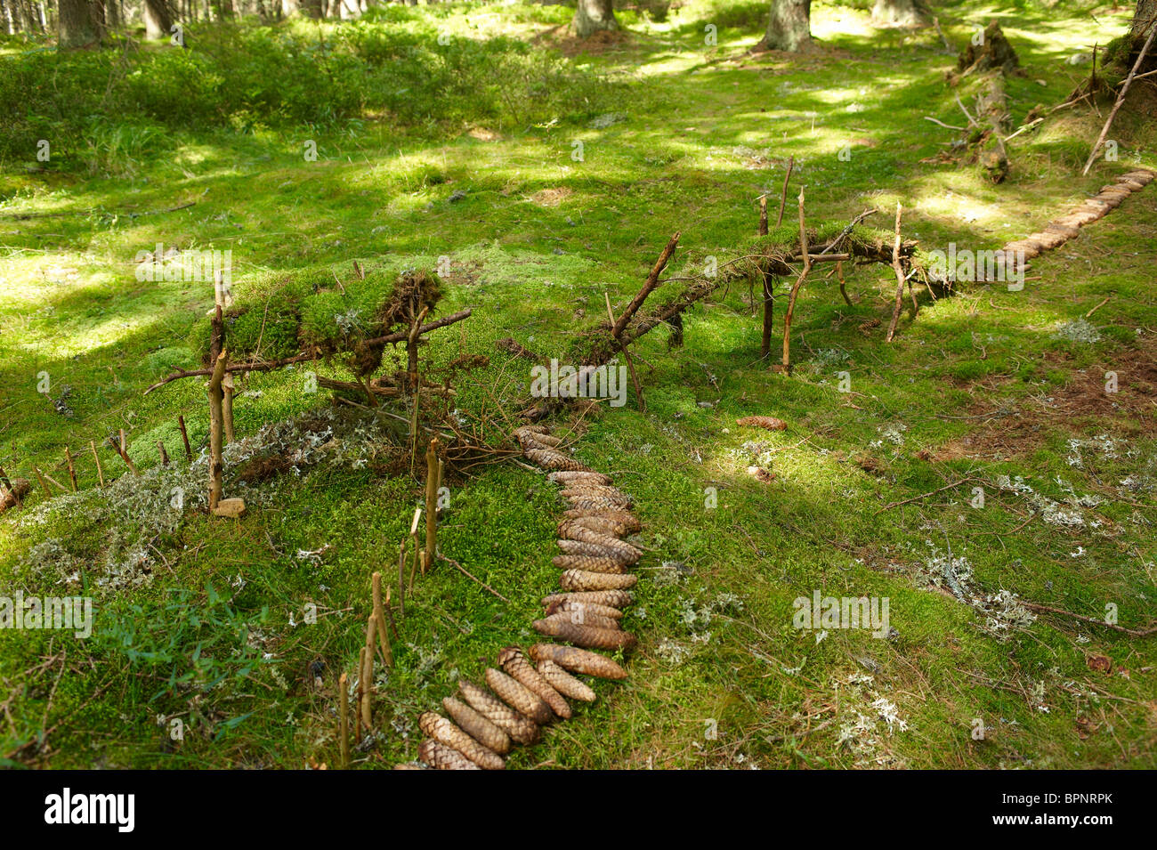 Casa in legno per la nana in foresta - costruire dai bambini Foto Stock