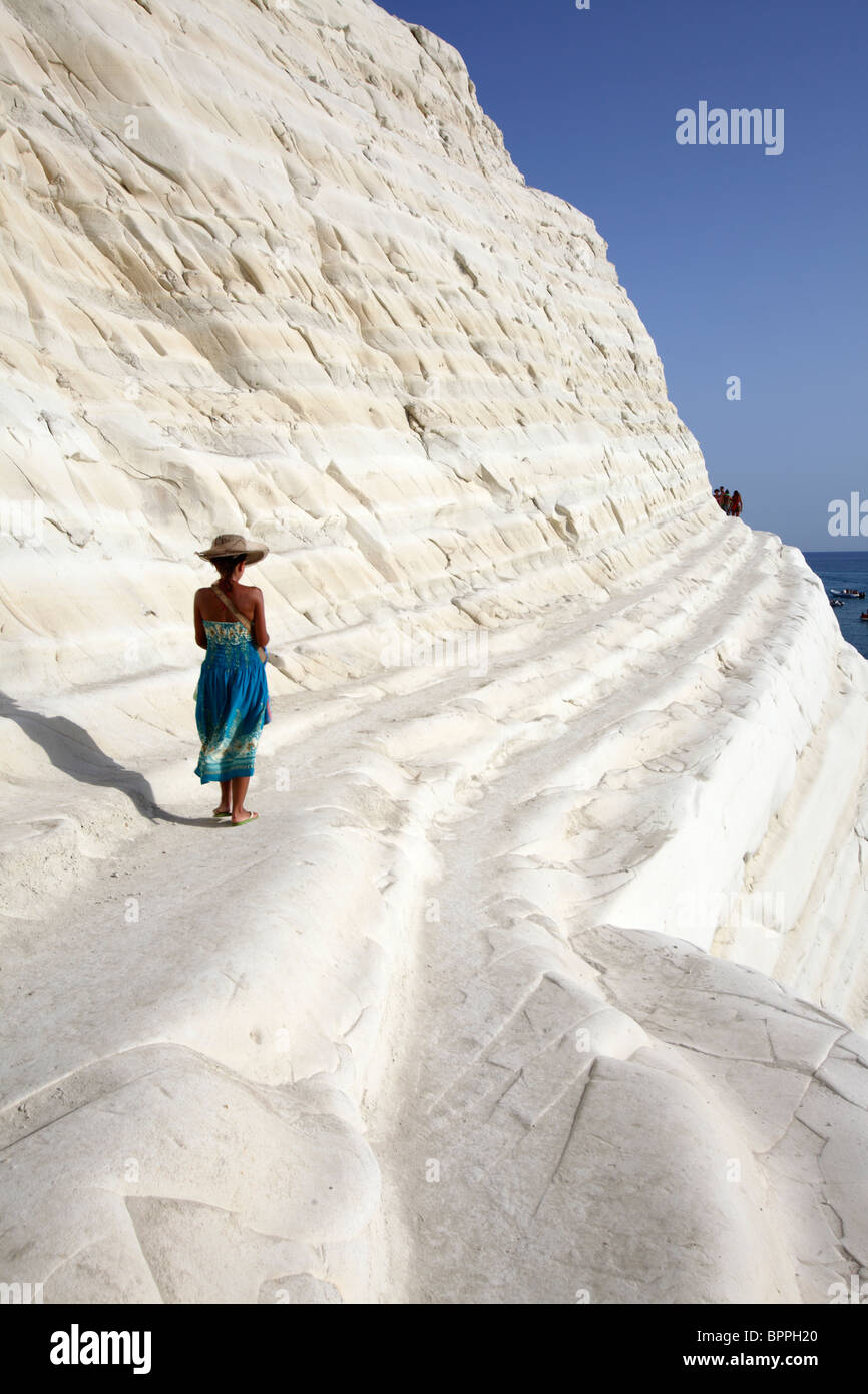 La Scala dei Turchi (turco scale), il bianco della barriera corallina a Realmonte, Sicilia, Italia Foto Stock