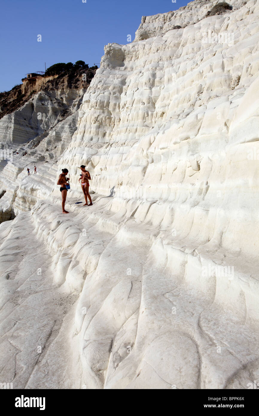 La Scala dei Turchi (turco scale), il bianco della barriera corallina a Realmonte, Sicilia, Italia Foto Stock