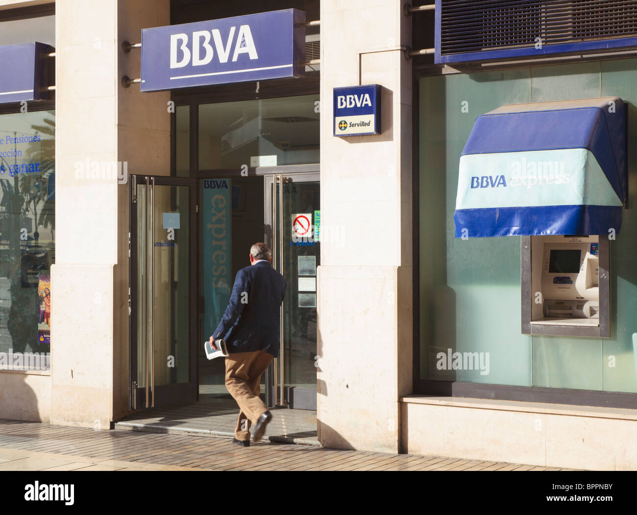 Il ramo del BBVA banca a Malaga, provincia di Malaga, Spagna. Foto Stock