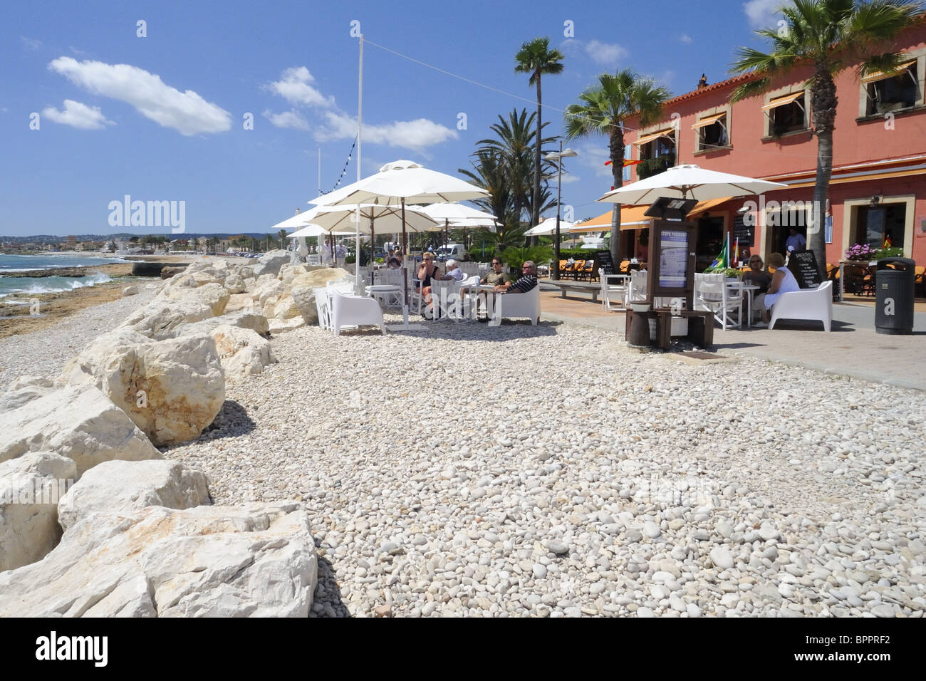 La Esquina Cafe su Marina Espanola, il porto, Javea, Spagna Foto Stock