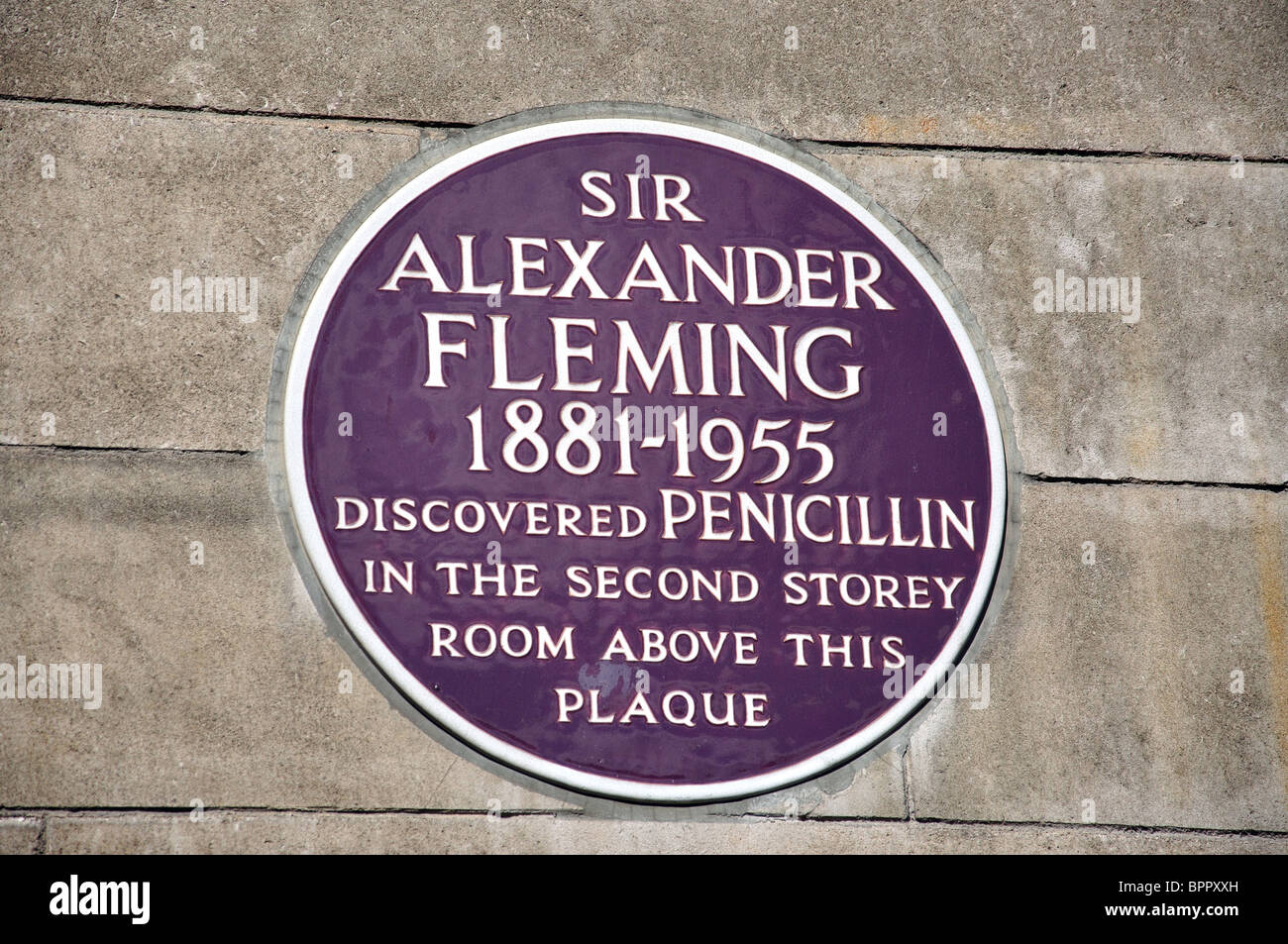 Sir Alexander Fleming placca, St Mary's Hospital, Paddington, City of Westminster, Greater London, England, Regno Unito Foto Stock