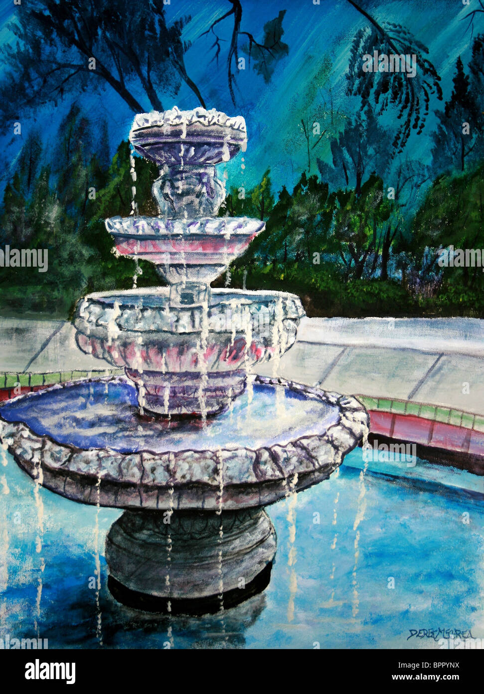 Arte moderna fontana di acqua pittura acrilica Foto Stock