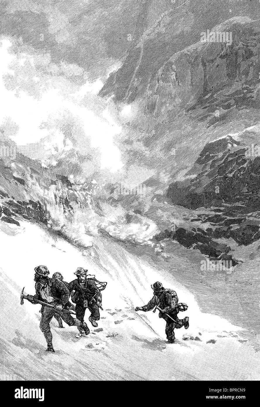 Un gruppo di alpinisti eseguito da una valanga sul Monte Eiger in 1871 Foto Stock