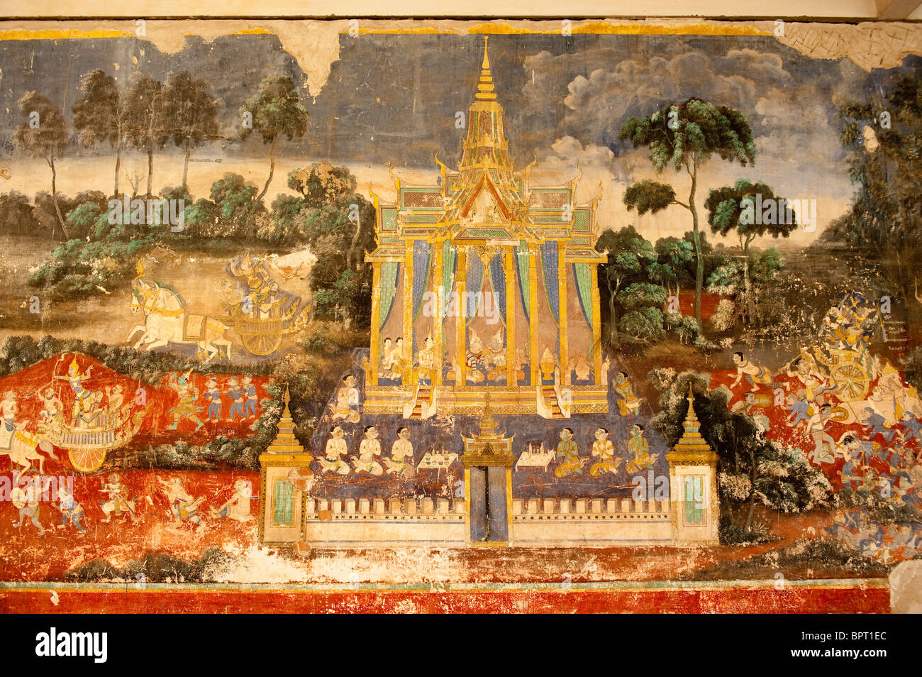 Ramaketi affresco, Wat Preah Keo, Il Palazzo Reale di Phnom Penh, Cambogia Foto Stock