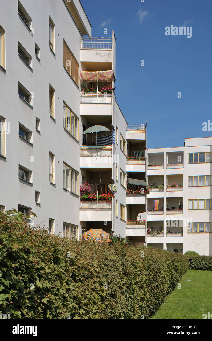 Grosssiedlung Siemensstadt, grande Settelement di Siemens City, aka Ringsiedlung o anello di insediamento, Sito del Patrimonio Mondiale, Berlino. Foto Stock