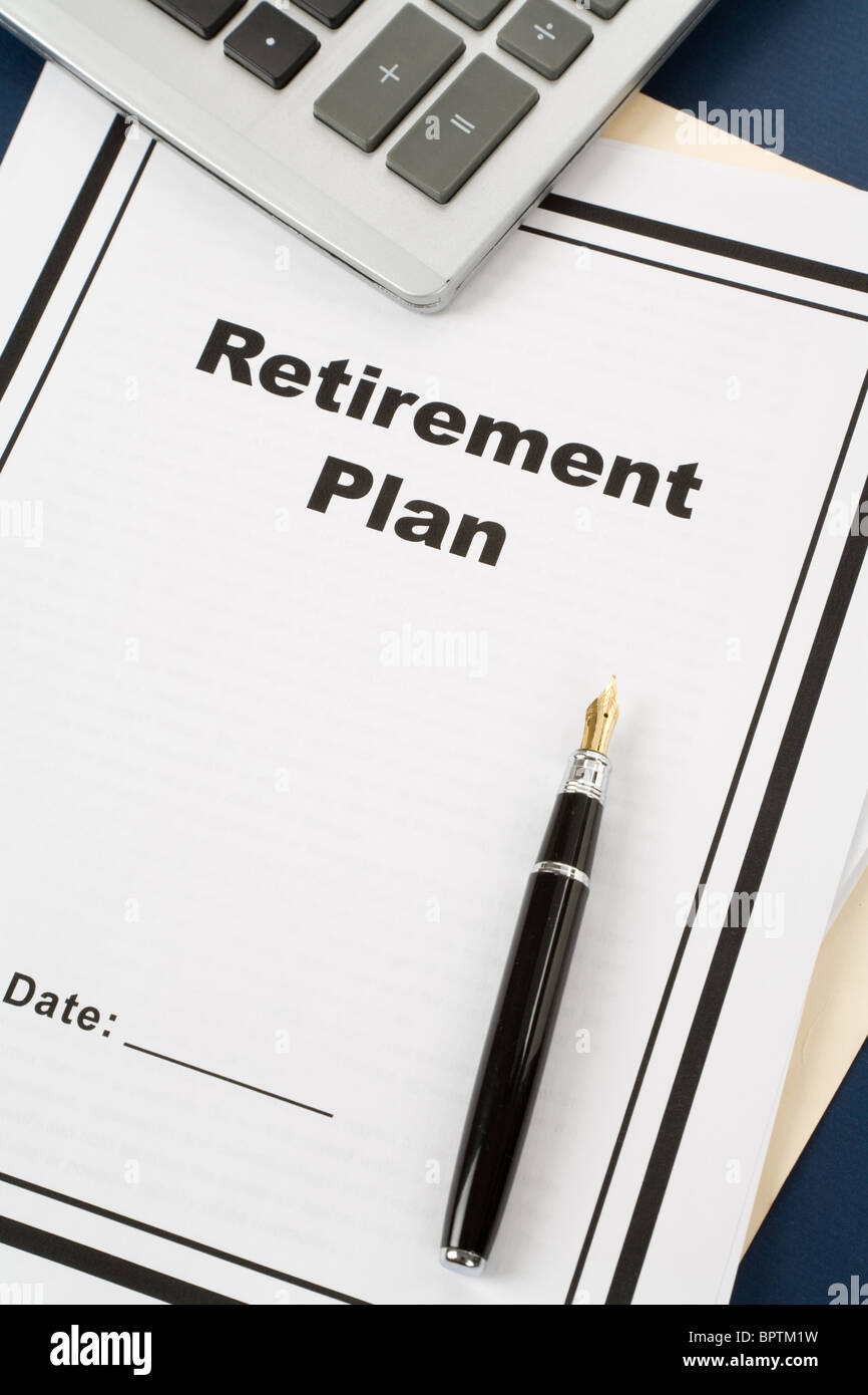 Piano di pensionamento e penna, la concezione di business Foto Stock
