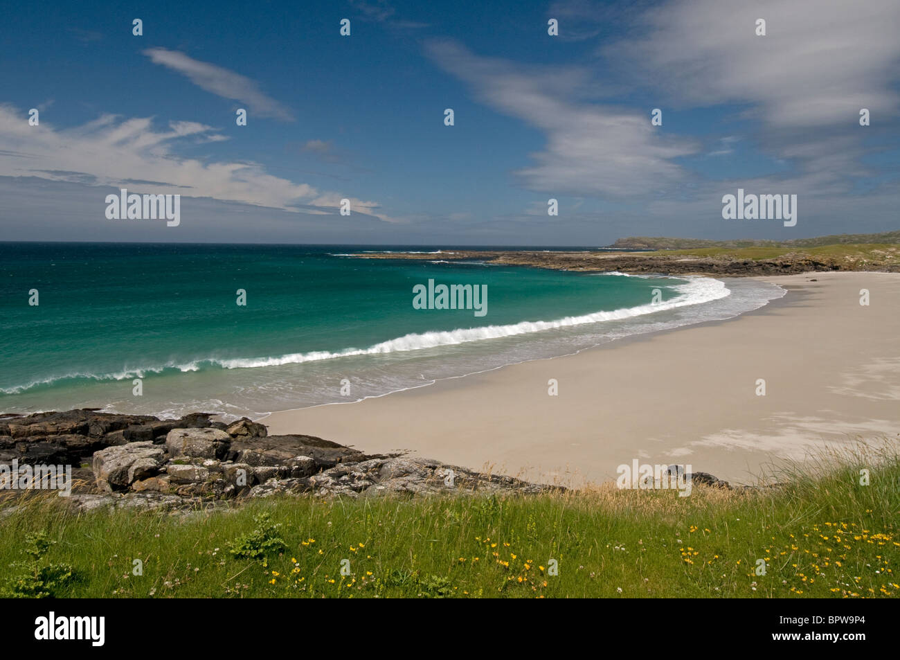 Allathasdal Beach, Isle of Barra West rive, Ebridi Esterne, Highland. La Scozia. SCO 6541 Foto Stock