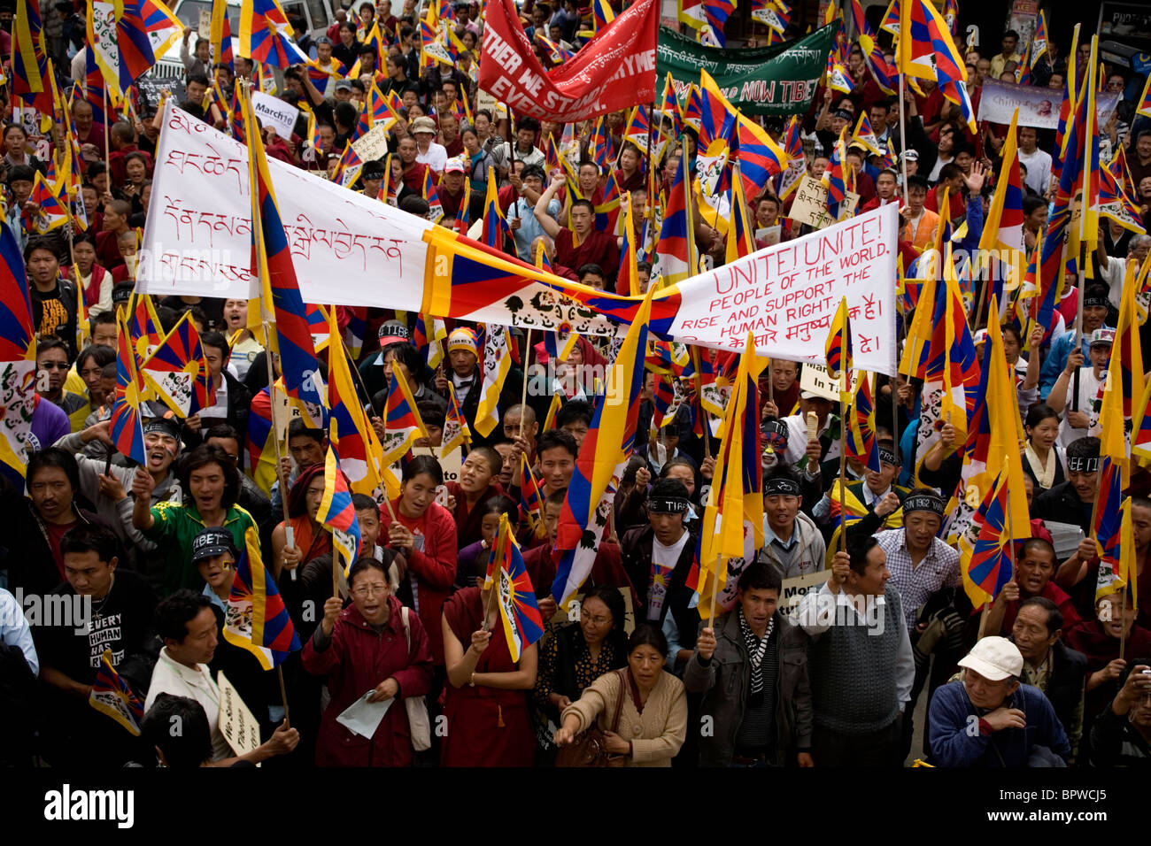 Insurrezione tibetana giorno, chiedendo per la libertà e i diritti umani in Tibet Dharamsala, Himachal Pradesh, India. Foto Stock