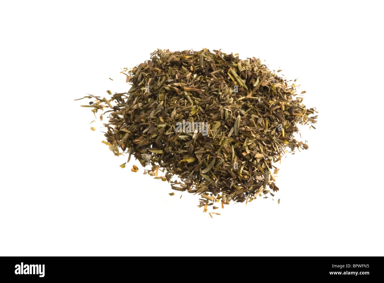 Un mucchio di herb Timo su uno sfondo bianco. Foto Stock