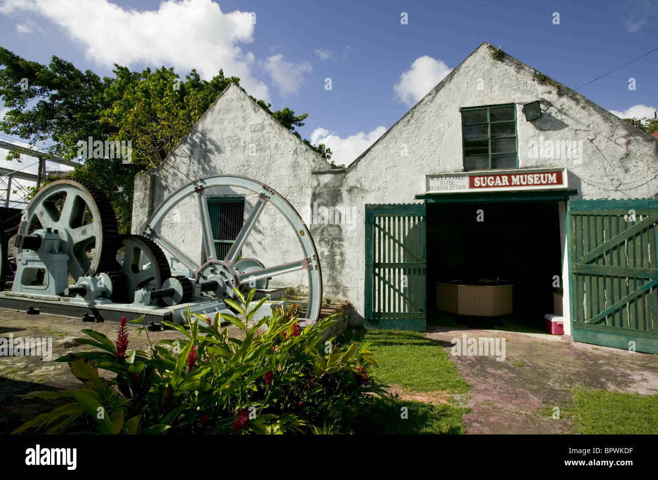 Esterno del Frank Hutson museo dello zucchero nella parrocchia di San Giacomo in Barbados nelle isole dei Caraibi Foto Stock