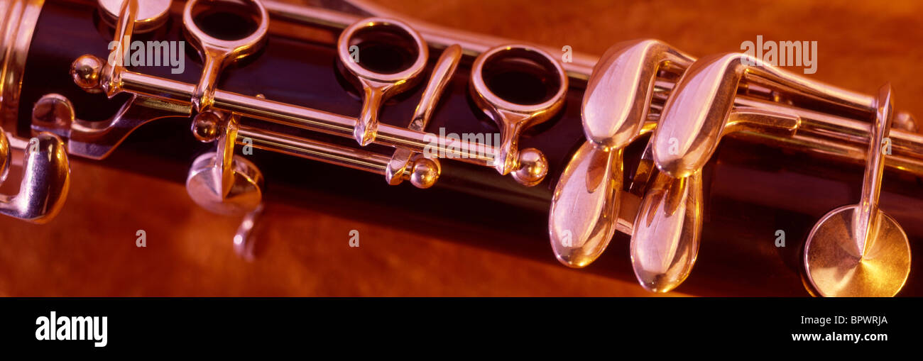 Close up di tasti su un clarinetto,musica,musical,uno strumento musicale Foto Stock