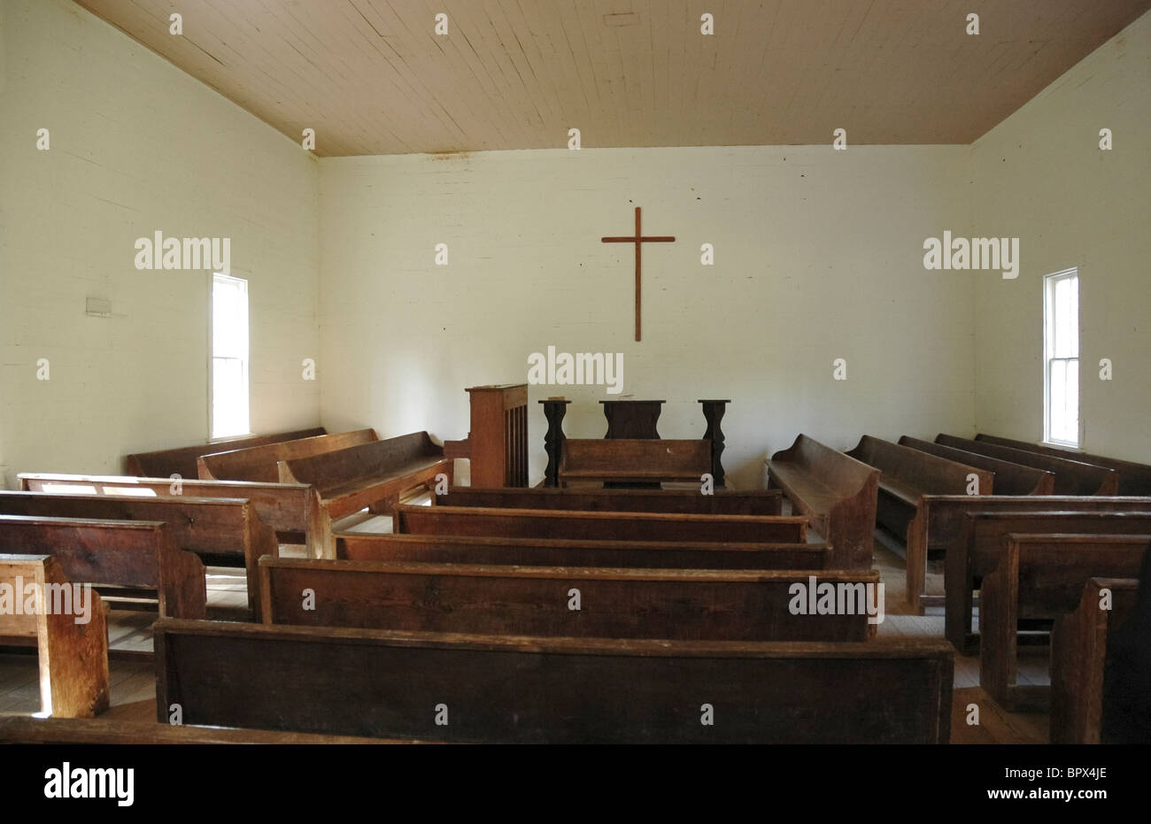 Chiesa Metodista, Cades Cove, Smoky Mountain, N.P., Tennessee Foto Stock