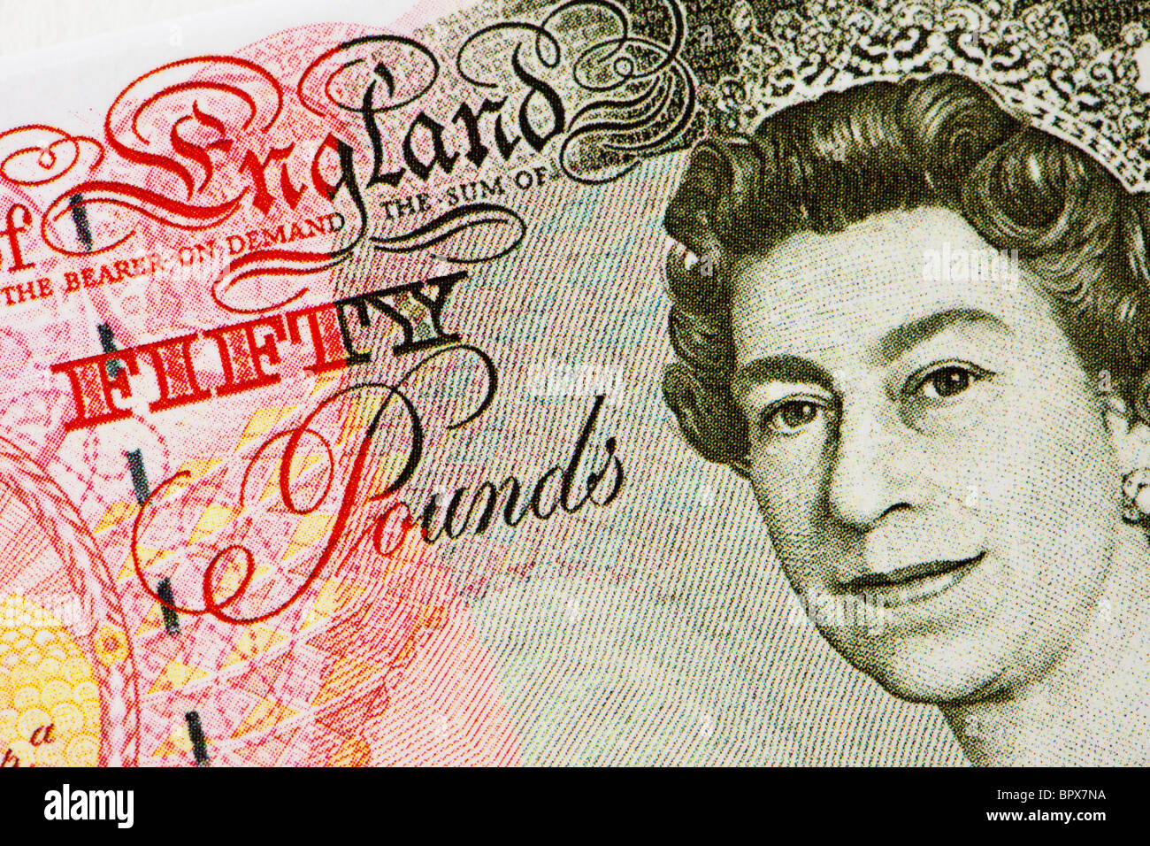 Cinquanta GBP sterlina britannica banconota Foto Stock