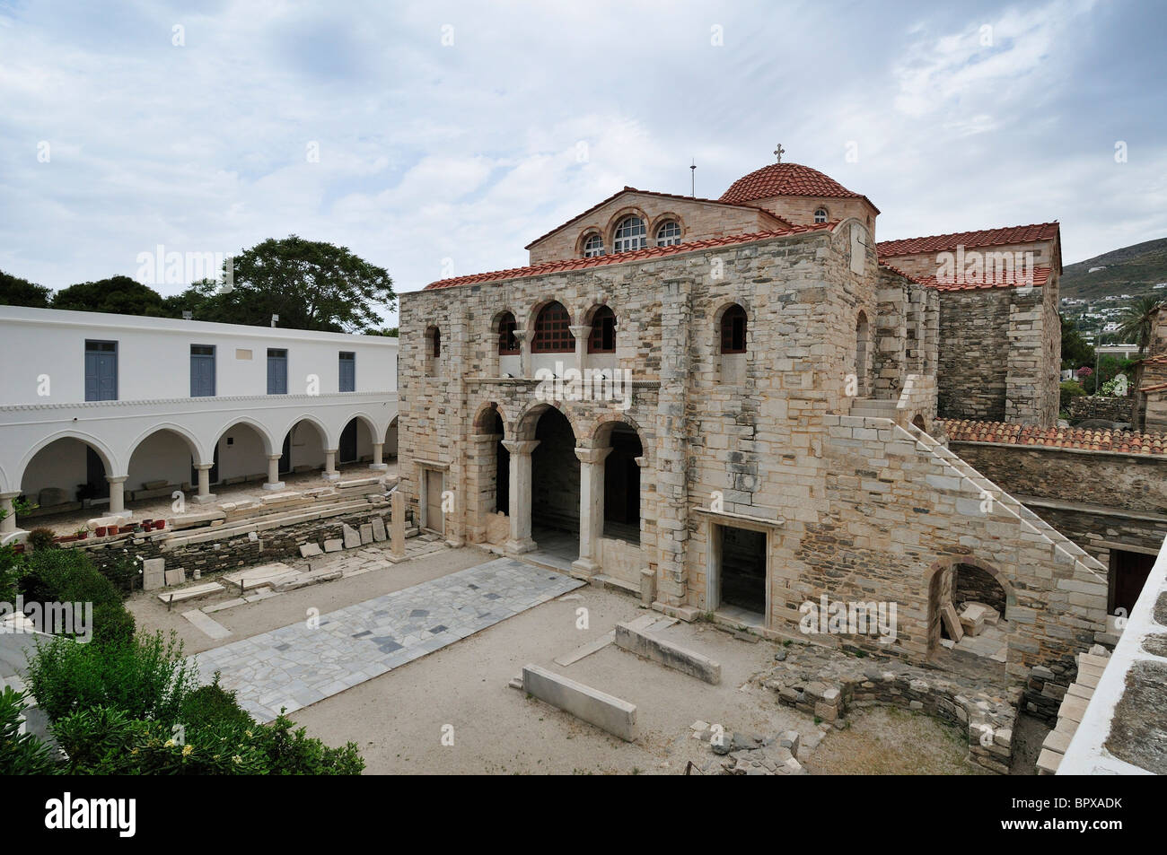 Paros. La Grecia. Parykia, Panagia Ekatontapyliani chiesa. Foto Stock