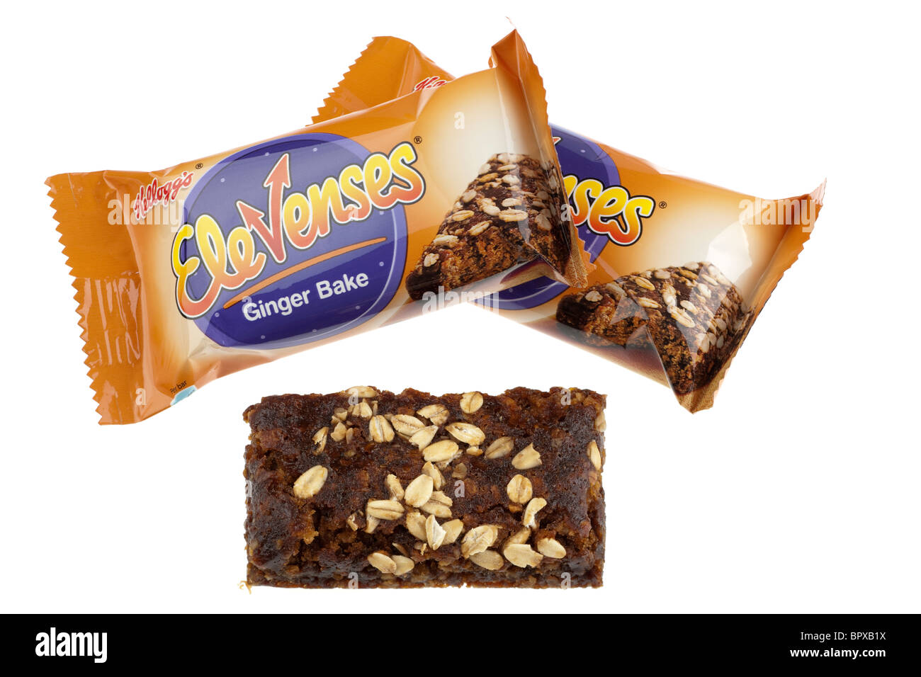 Due pacchetti di spuntino Kelloggs zenzero cuocere uno scartato Foto Stock