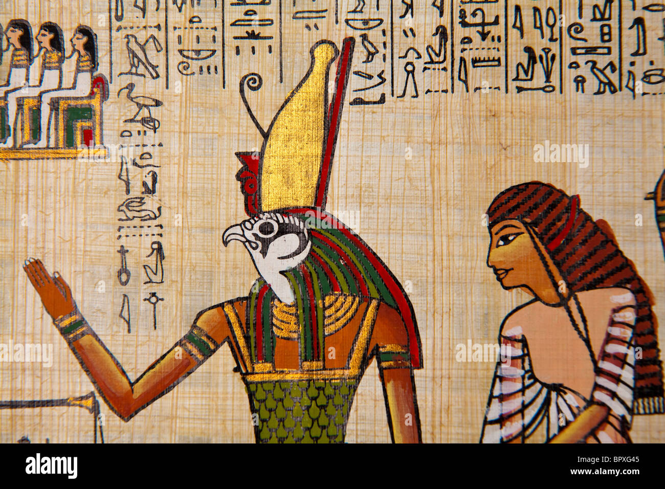 Papiro egiziano con antiche immagini. Foto Stock