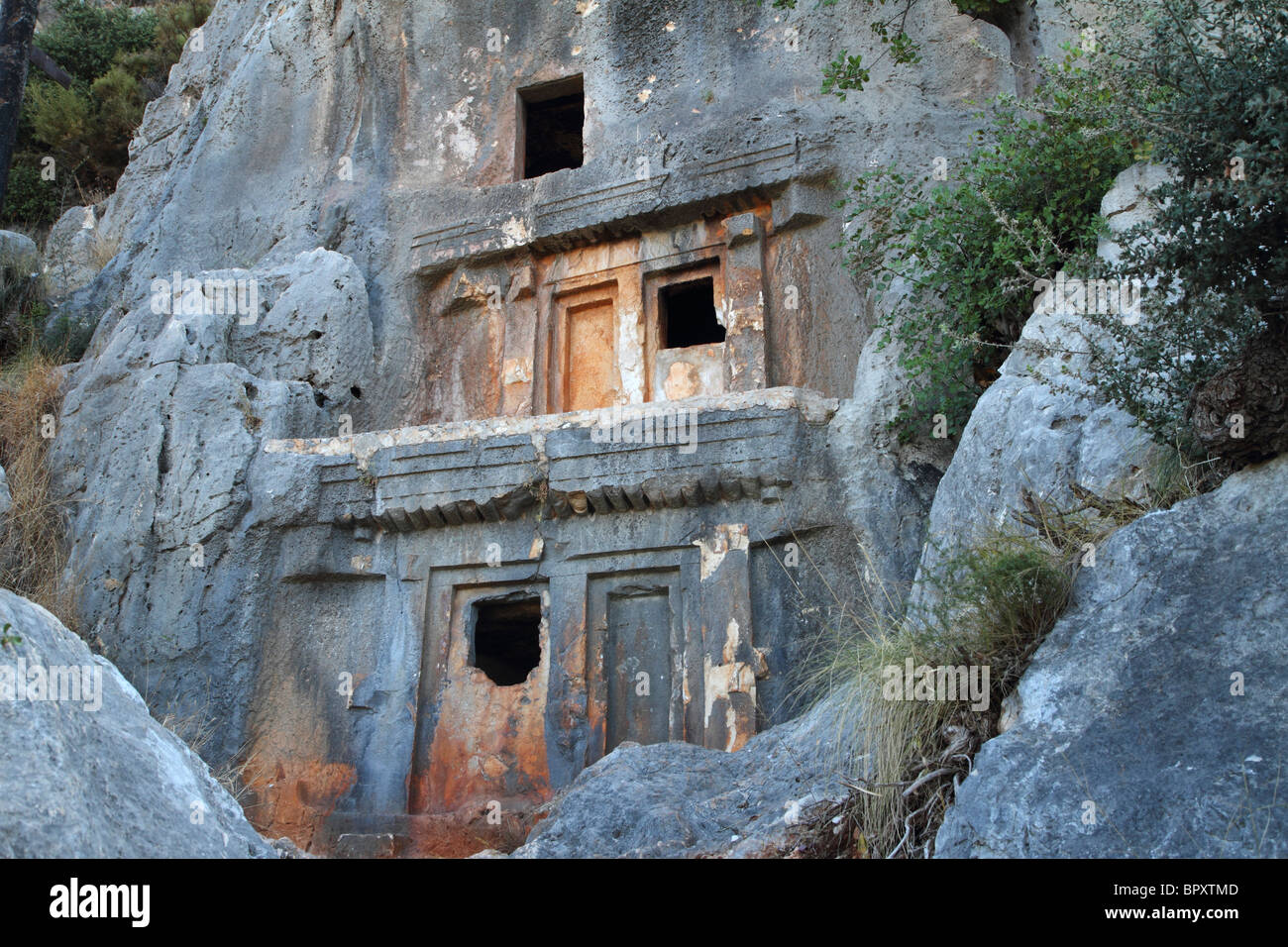 Lycian rock tombe, Kas, Turchia Foto Stock