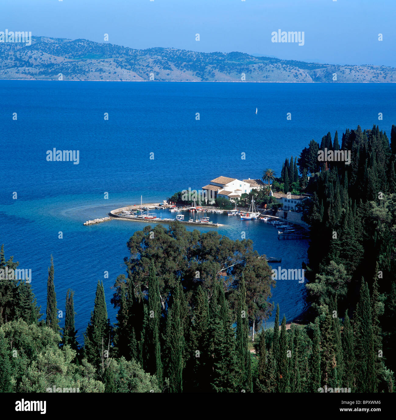 Vista su Kouloura, Costa Nord Est di Corfù (Corfu, Isole Ionie, Grecia Foto Stock