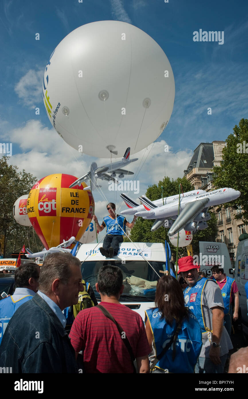 Parigi, Francia, dimostrazione, Marzo, milioni di sciopero in Francia oltre le riforme dei sistemi pensionistici, Francese del lavoro europea, CFTC, il palloncino Foto Stock